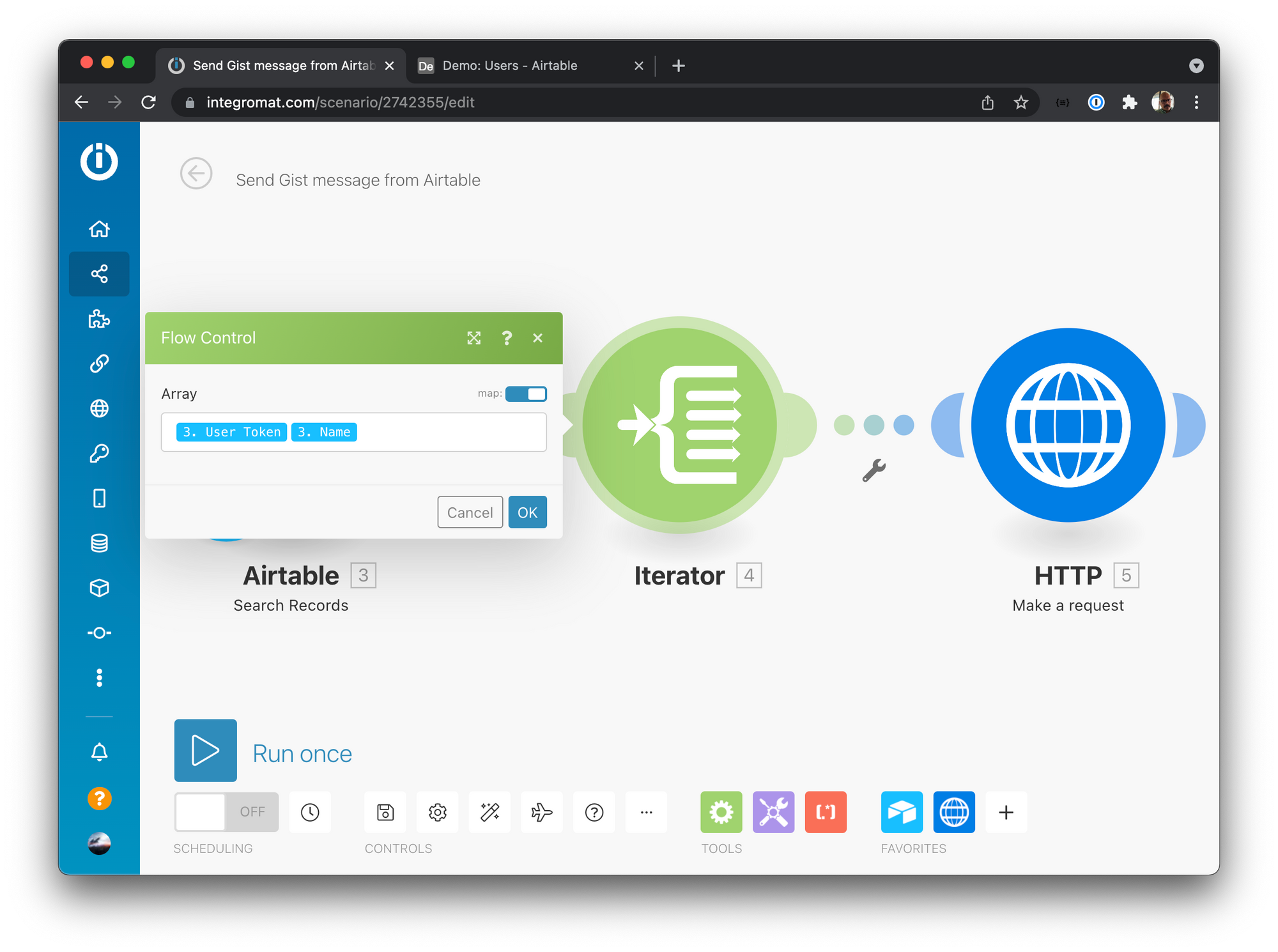 Send personalized in-app messages using AirTable & Integromat